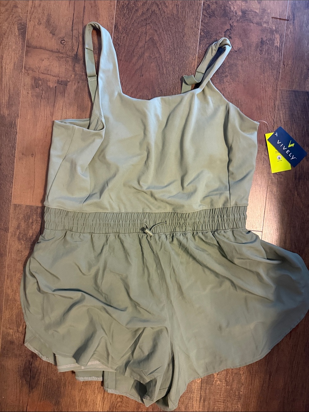 Vivev Olive Green Sleeveless Romper with Elastic Drawstring Waist